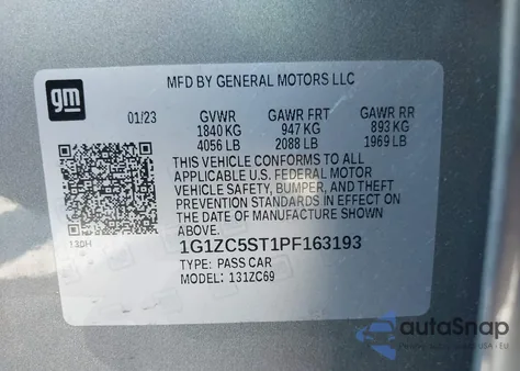 2023 Chevrolet Malibu Fwd 1Fl из США, поврежденный, VIN 1G1ZC5ST1PF163193